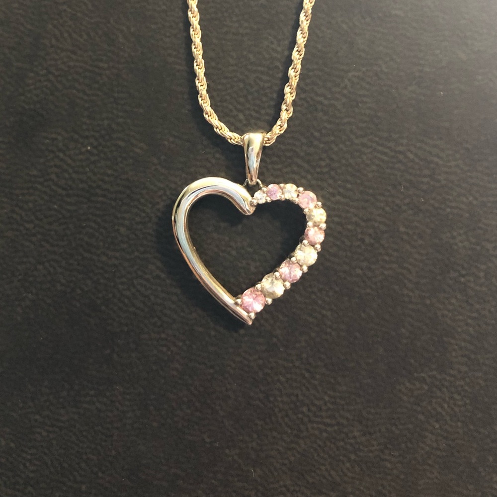 Pink and white sapphire heart necklace